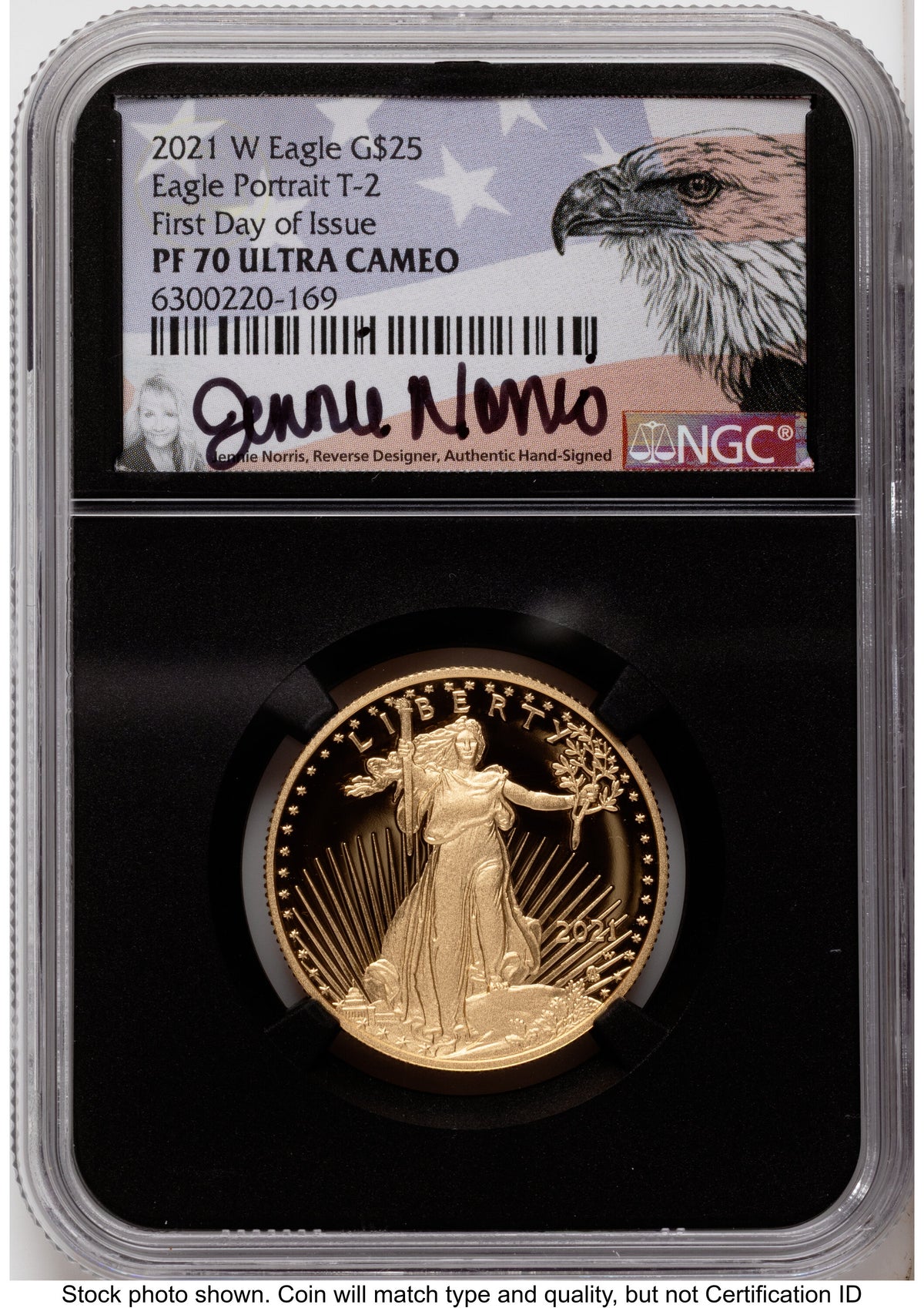2021-W Type 2 Proof Gold Eagle 1/2 oz FDI Jennie Eagle Flag NGC PF70 Norris