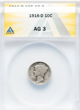 1916-D 10C Mercury Dime ANACS AG03