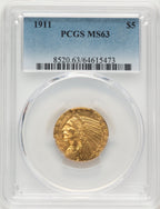 1911 $5 Indian Half Eagle PCGS MS63