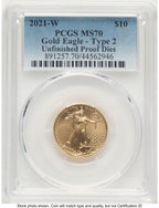 2021-W TY2 Gold Eagle 1/4 oz Unfinished Proof Dies Blue Gradient PCGS PR70