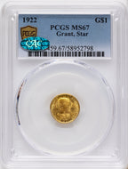 1922 G$1 Grant With Star CAC Commemorative Gold PCGS MS67