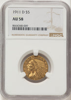 1911-D $5 Indian Half Eagle NGC AU58