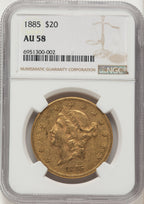 1885 $20 Liberty Double Eagle NGC AU58