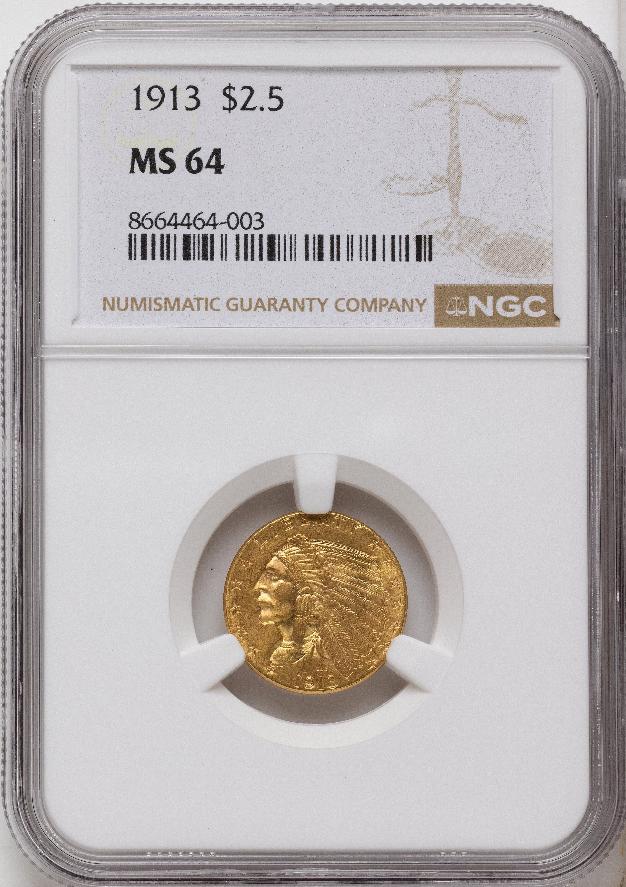 1913 $2.50 Indian Quarter Eagle NGC MS64