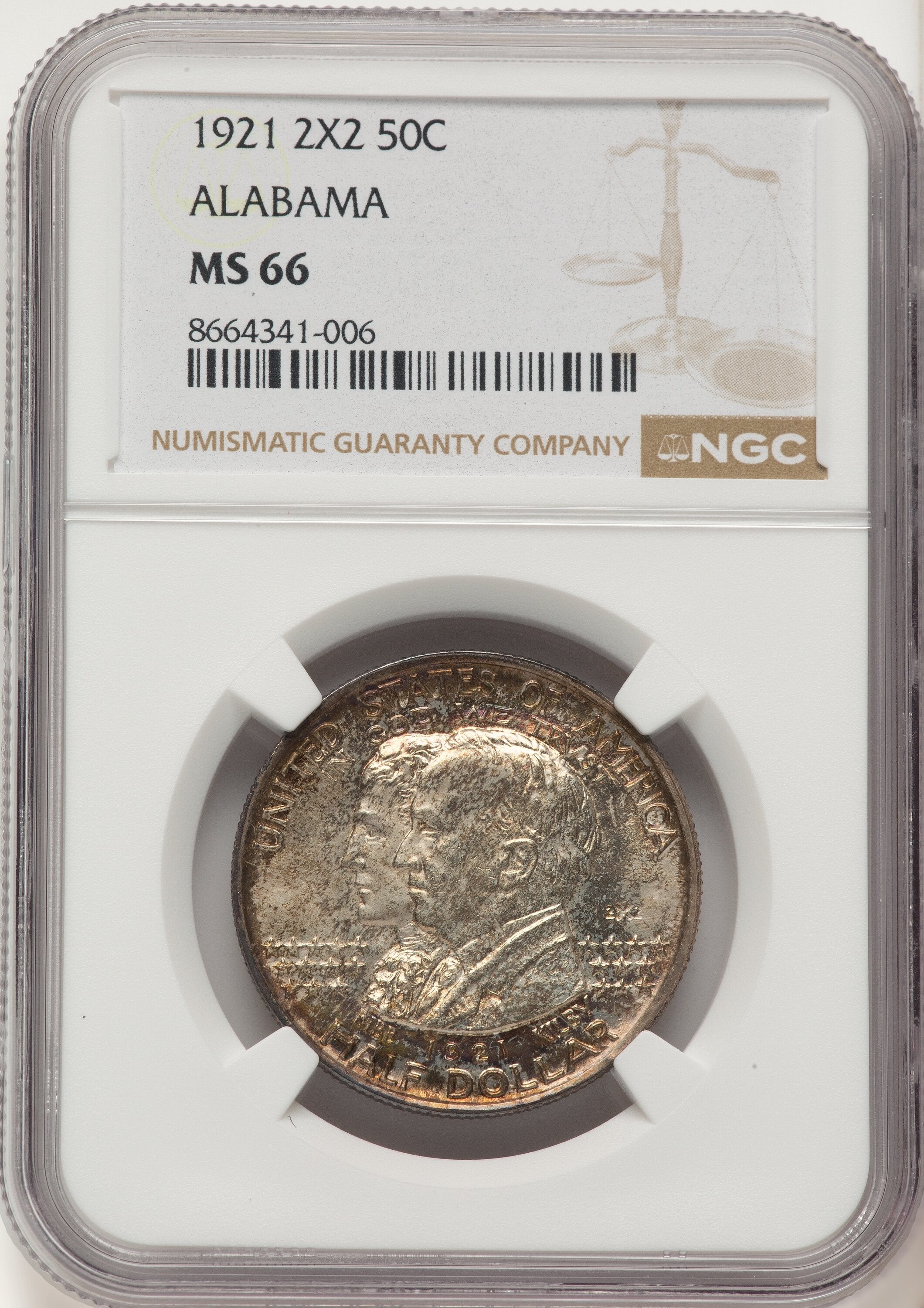 1921 50C Alabama 2X2 Commemorative Silver NGC MS66
