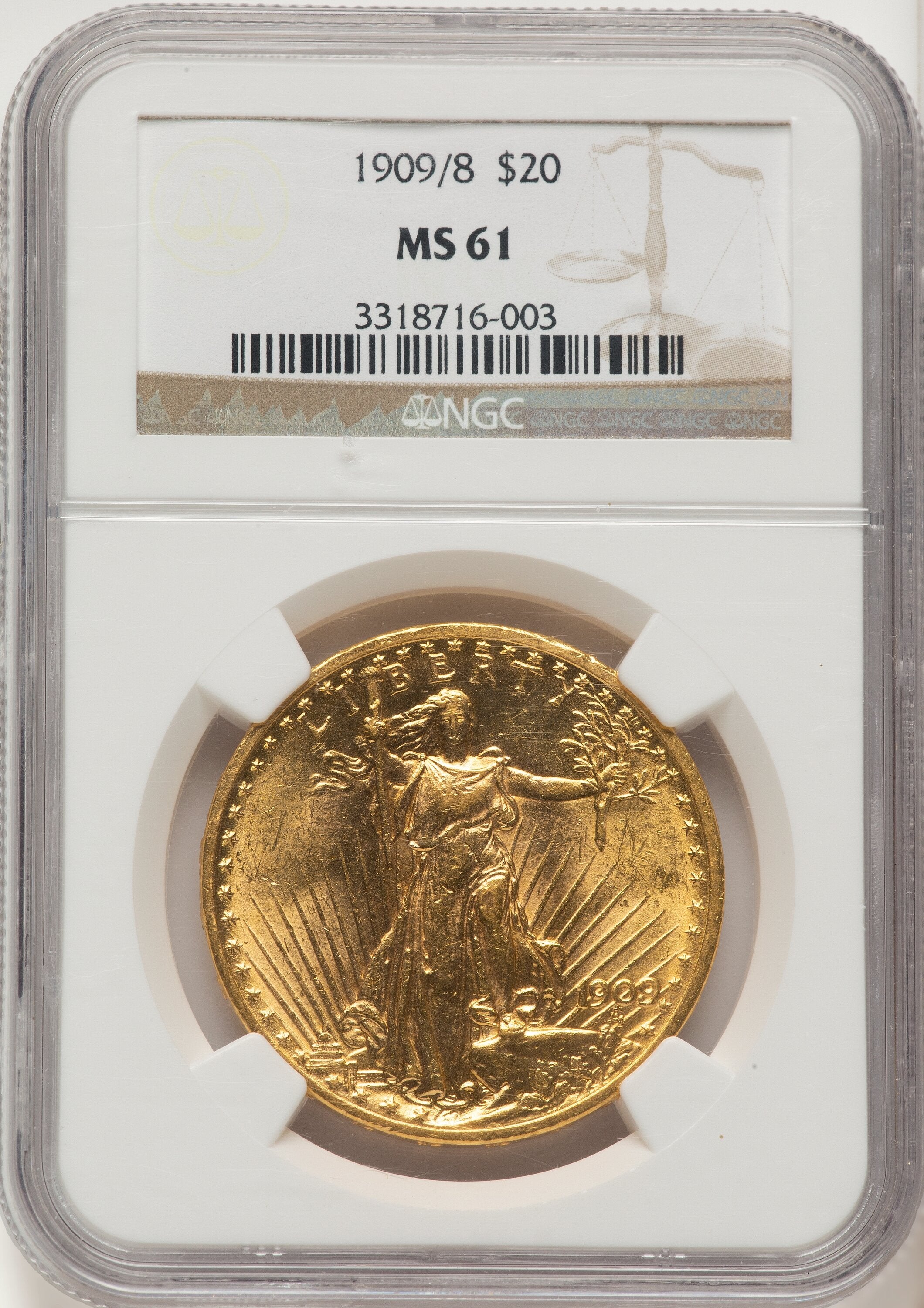 1909/8 $20 FS-301 Saint-Gaudens Double Eagle NGC MS61