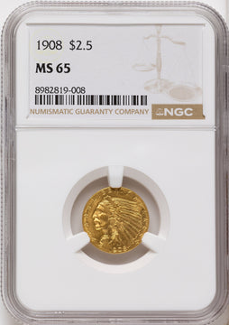 1908 $2.50 Indian Quarter Eagle NGC MS65