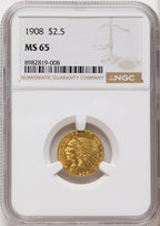 1908 $2.50 Indian Quarter Eagle NGC MS65