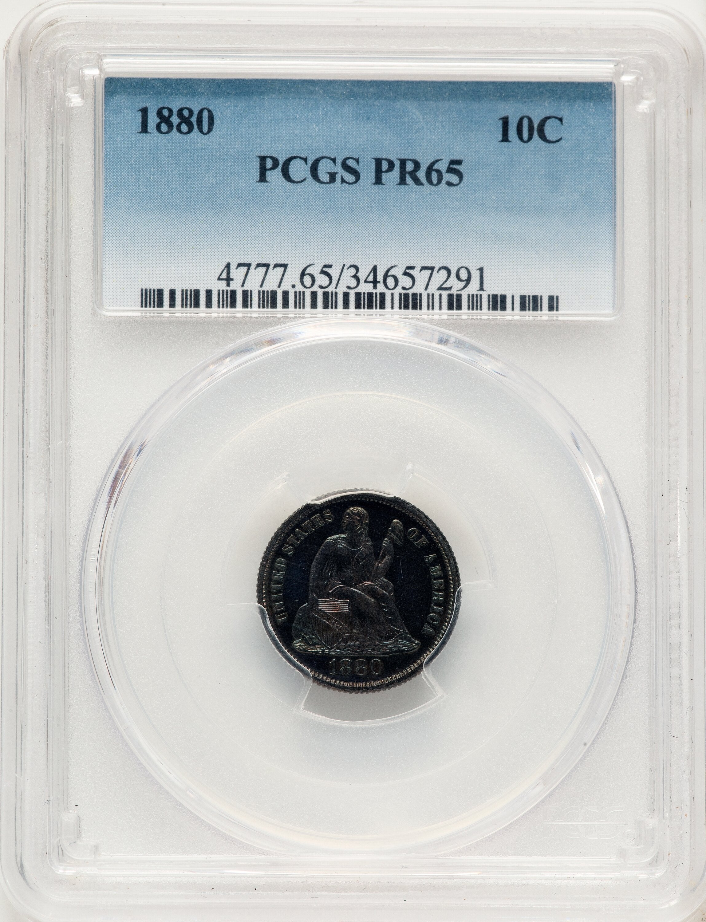 1880 10C Proof Seated Dime PCGS PR65