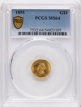 1855 G$1 Type Two Gold Dollar PCGS MS64