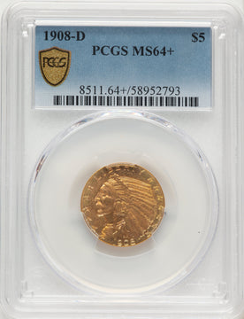 1908-D $5 Indian Half Eagle PCGS MS64+