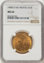 1908-D $10 NO MOTTO Indian Eagle NGC MS64