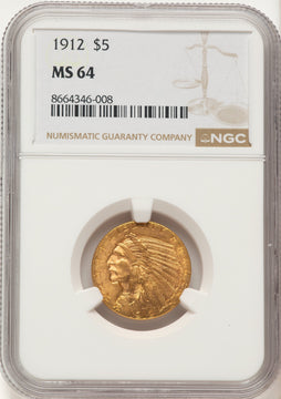 1912 $5 Indian Half Eagle NGC MS64