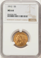 1912 $5 Indian Half Eagle NGC MS64