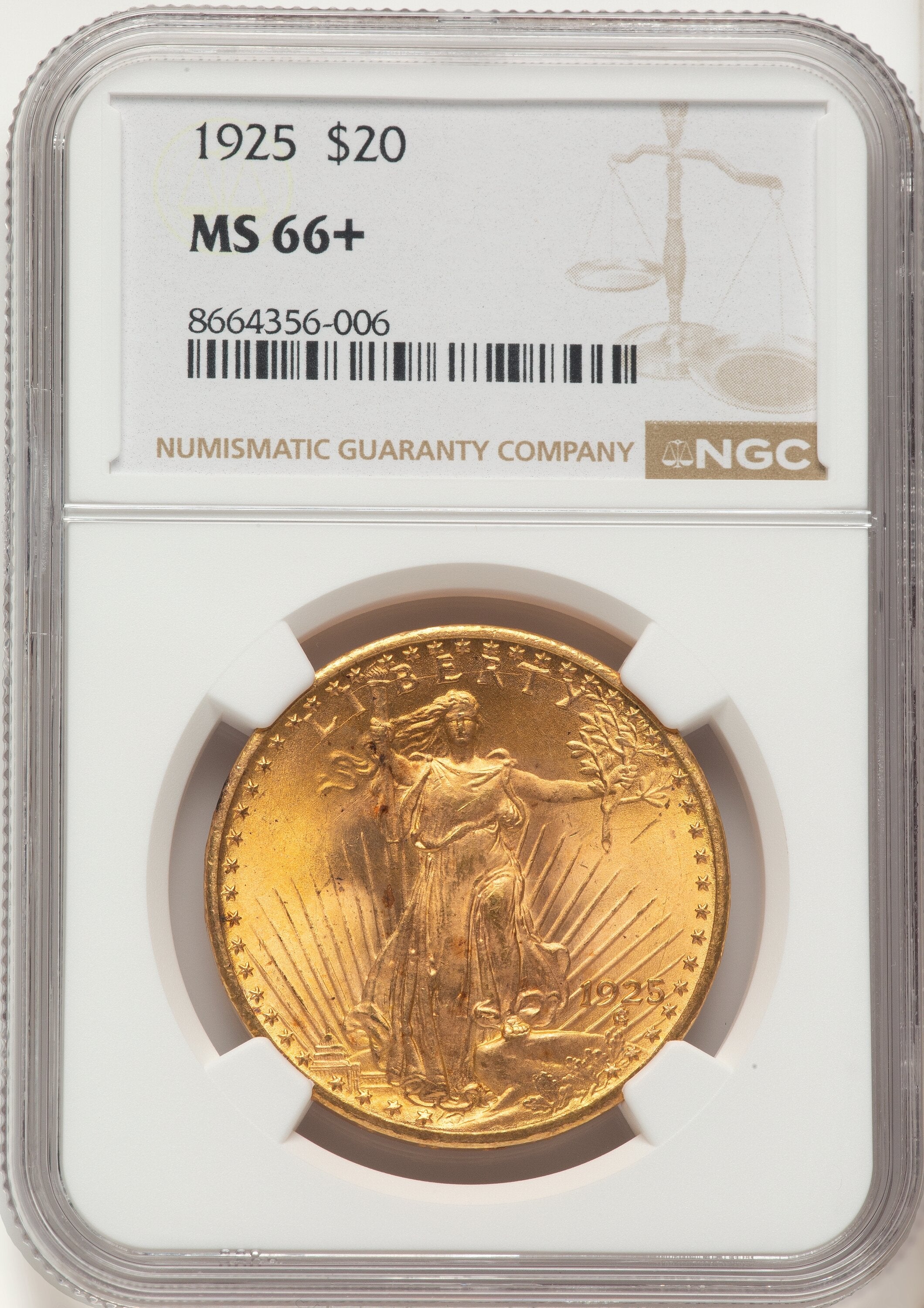 1925 $20 Saint-Gaudens Double Eagle NGC MS66+
