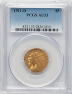 1911-D $5 Indian Half Eagle PCGS AU53