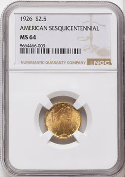 1926 $2.50 SESQUI Commemorative Gold NGC MS64
