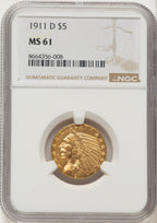 1911-D $5 Indian Half Eagle NGC MS61