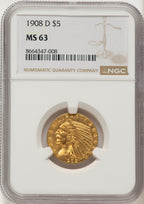 1908-D $5 Indian Half Eagle NGC MS63