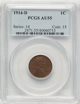 1914-D 1C BN Lincoln Cent PCGS AU55
