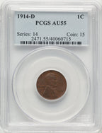 1914-D 1C BN Lincoln Cent PCGS AU55