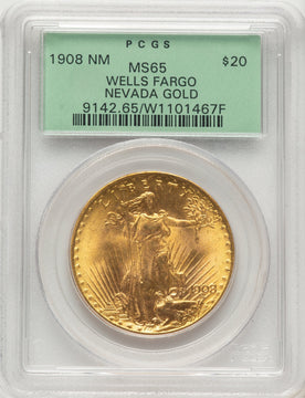 1908 $20 NO MOTTO Saint-Gaudens Double Eagle PCGS MS65