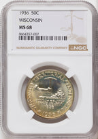 1936 50C Wisconsin Commemorative Silver NGC MS68