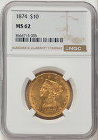 1874 $10 Liberty Eagle NGC MS62
