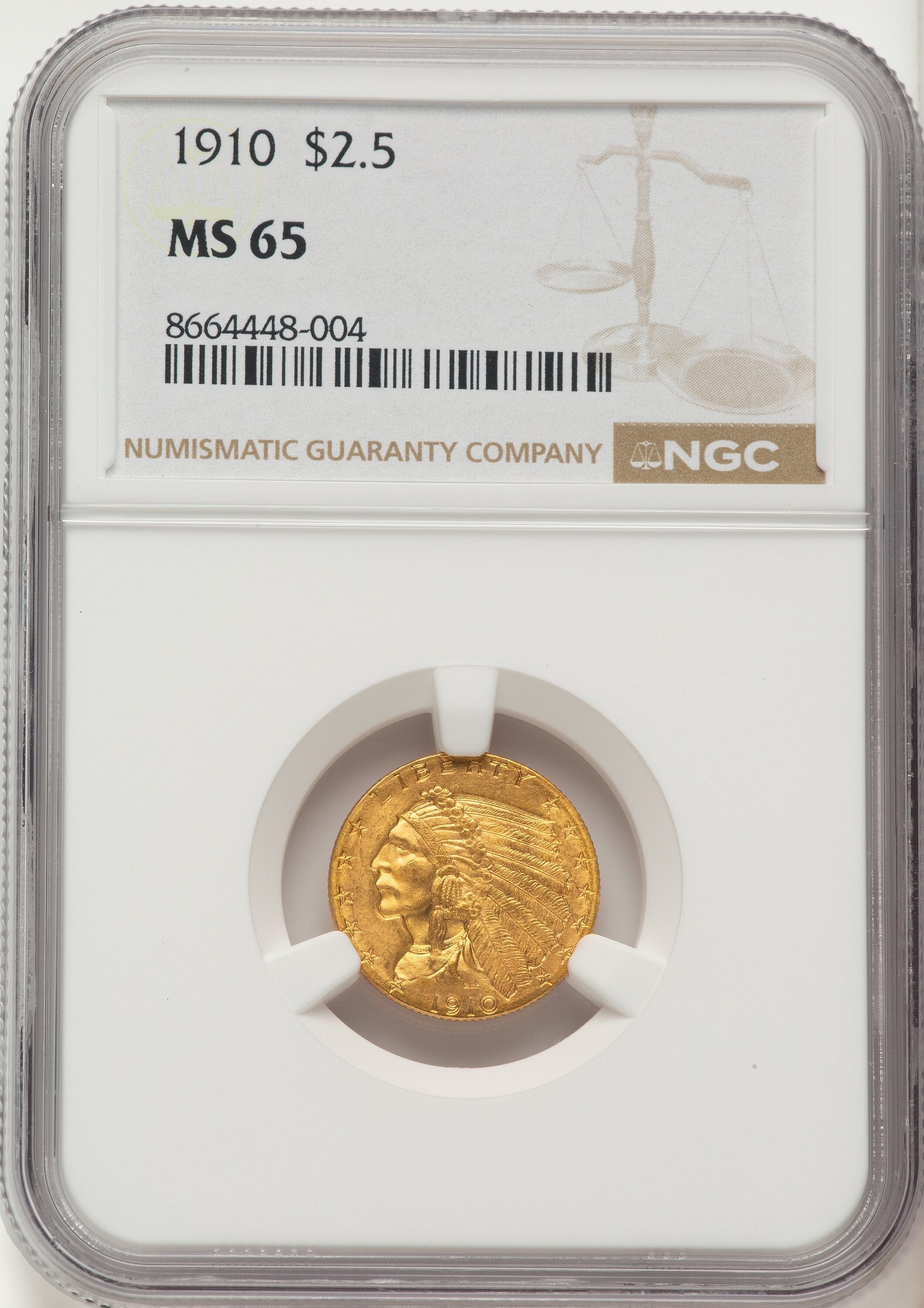 1910 $2.50 Indian Quarter Eagle NGC MS65