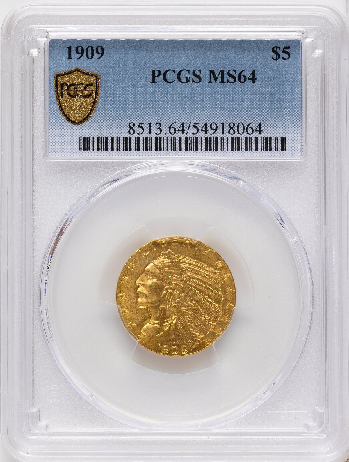 1909 $5 Indian Half Eagle PCGS MS64