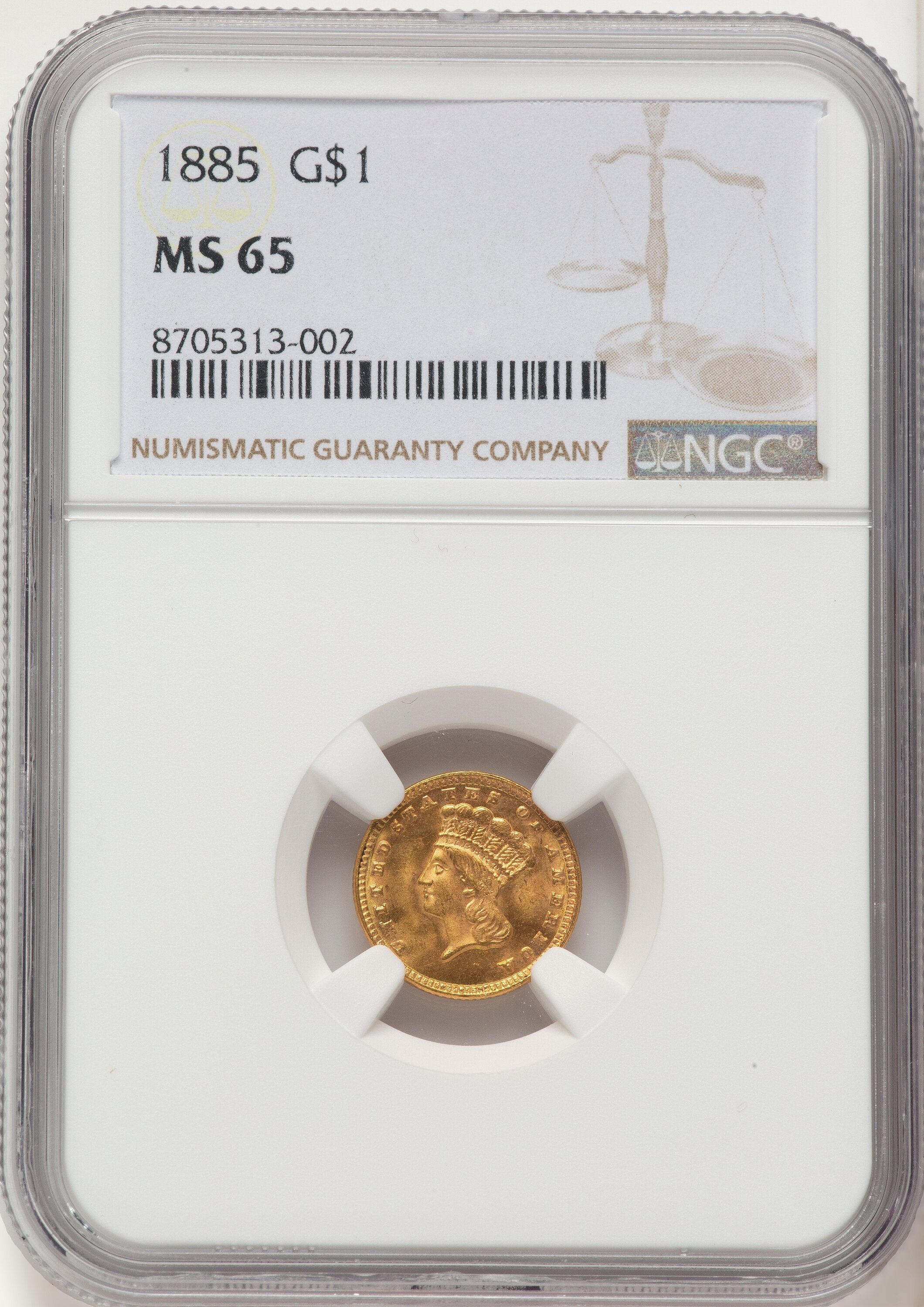 1885 G$1 Gold Dollar NGC MS65