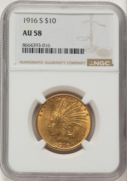 1916-S $10 Indian Eagle NGC AU58