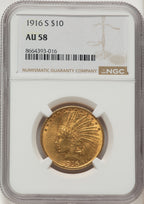 1916-S $10 Indian Eagle NGC AU58