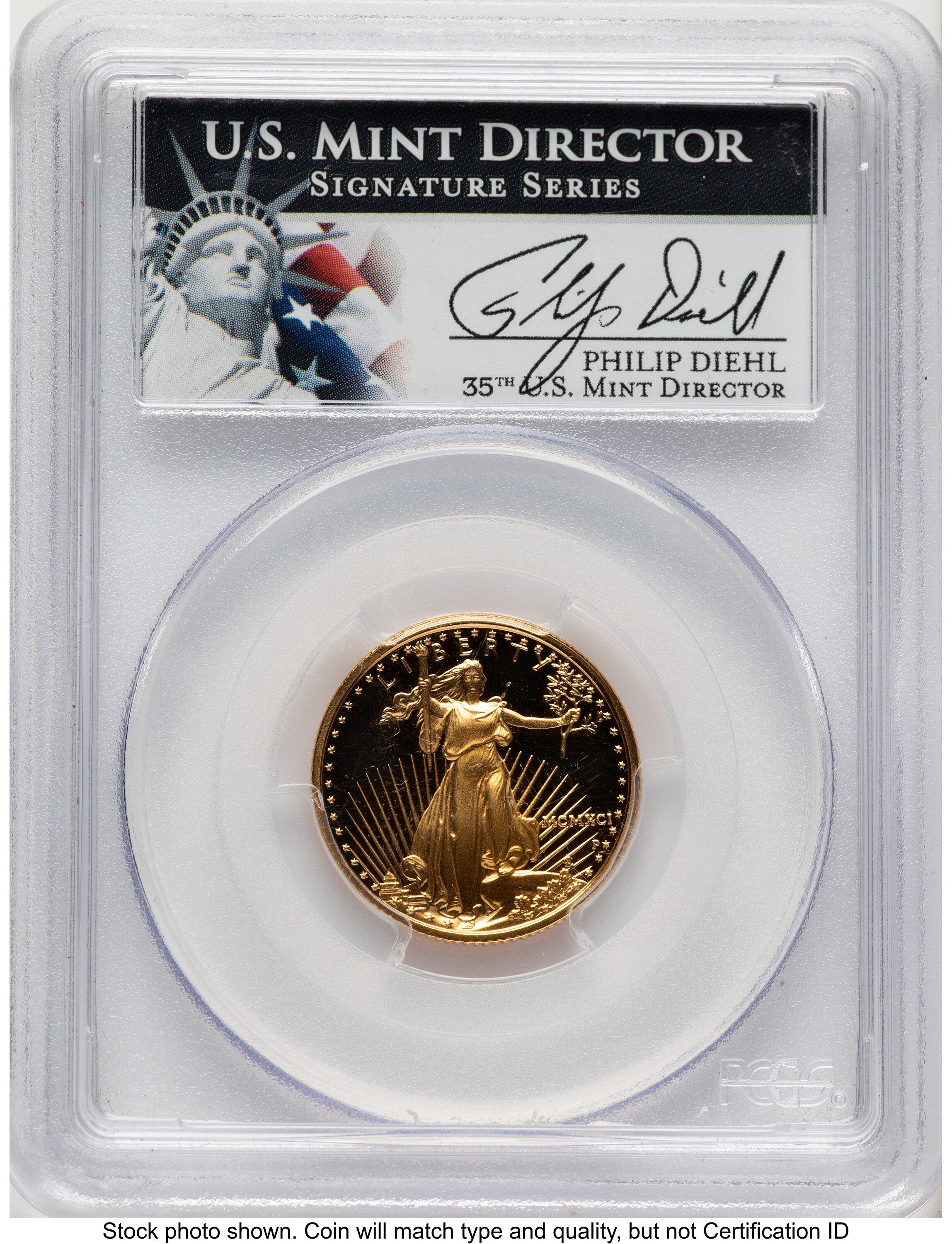 1991-P Proof Gold Eagle 1/4 oz Philip Diehl PCGS PR70