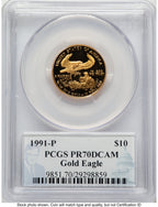 1991-P Proof Gold Eagle 1/4 oz Philip Diehl PCGS PR70