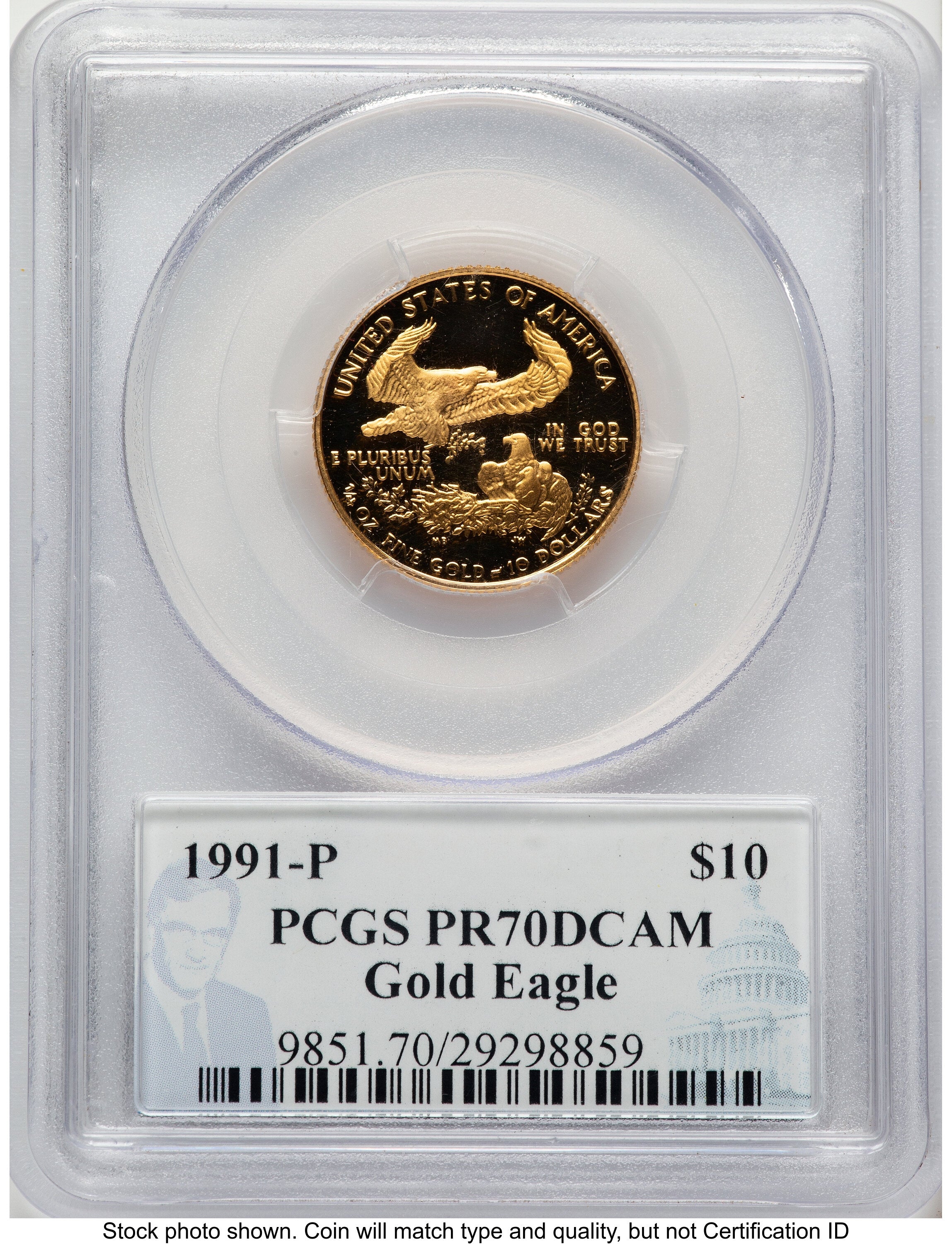 1991-P Proof Gold Eagle 1/4 oz Philip Diehl PCGS PR70
