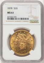 1878 $20 Liberty Double Eagle NGC MS61