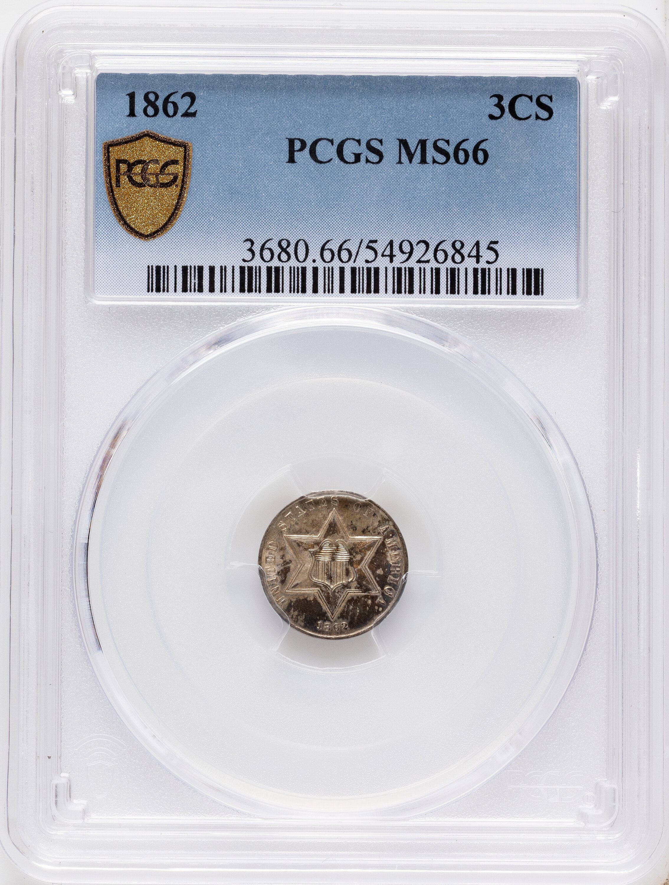 1862 3CS Three Cent Silver PCGS MS66
