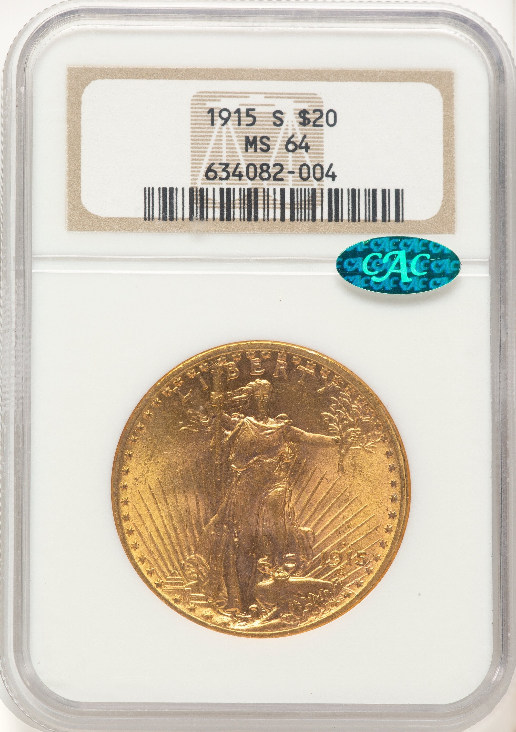 1915-S $20 CAC Saint-Gaudens Double Eagle NGC MS64