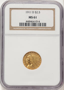 1911-D $2.50 Indian Quarter Eagle NGC MS61