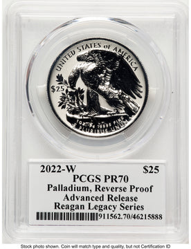 2022-W Palladium Eagle 1 oz REV AR Reagan Legacy Series Michael Reagan Picture PCGS PR70