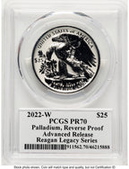 2022-W Palladium Eagle 1 oz REV AR Reagan Legacy Series Michael Reagan Picture PCGS PR70