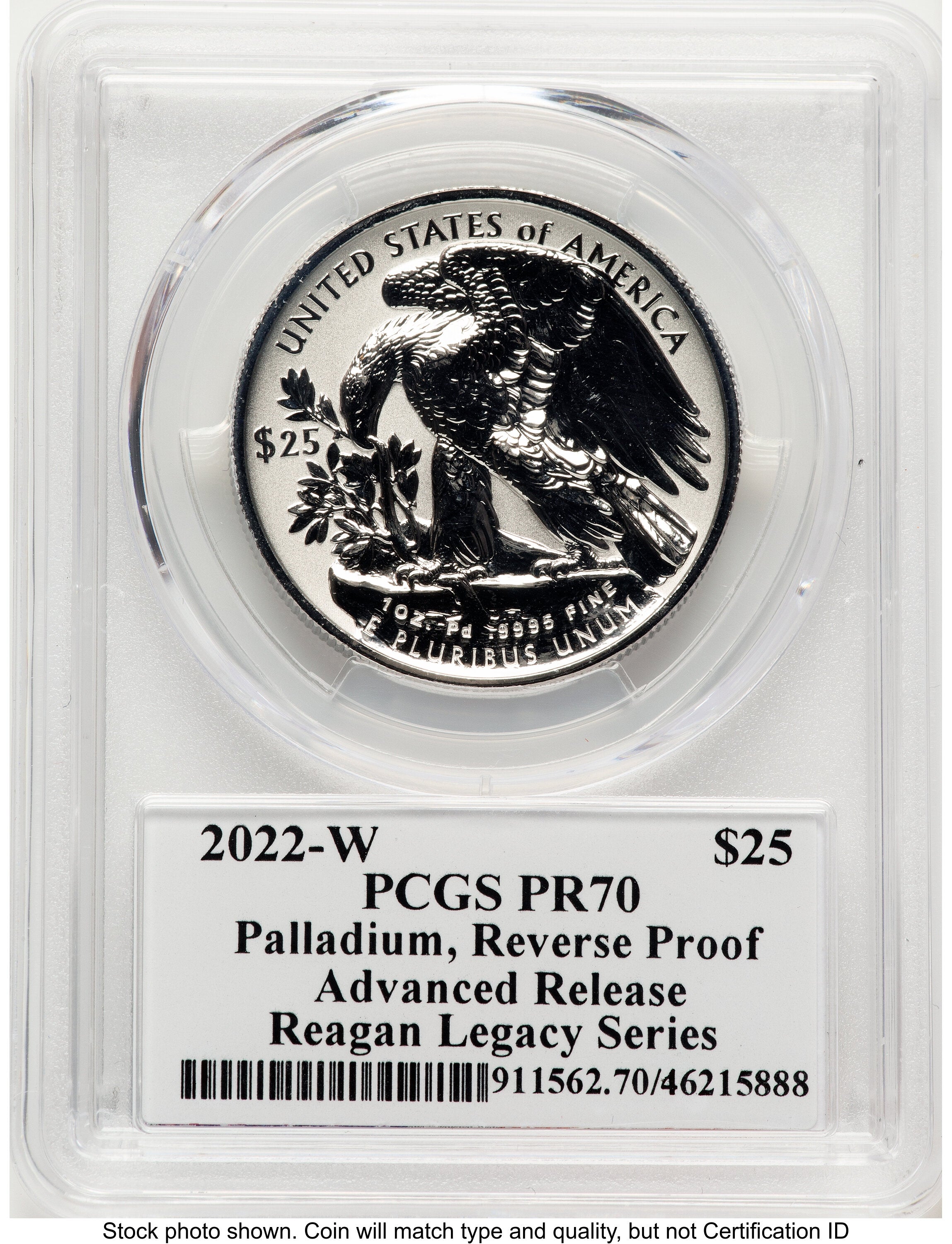 2022-W Palladium Eagle 1 oz REV AR Reagan Legacy Series Michael Reagan Picture PCGS PR70