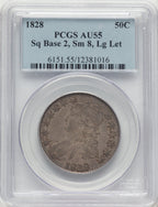 1828 50C Sq Base 2 Sm 8 Lg Let Bust Half Dollar PCGS AU55