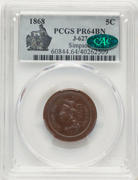 1868 5C J-627 BN CAC Patterns PCGS MS64