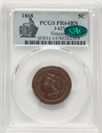 1868 5C J-627 BN CAC Patterns PCGS MS64