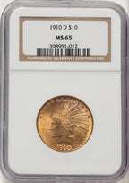 1910-D $10 Indian Eagle NGC MS65