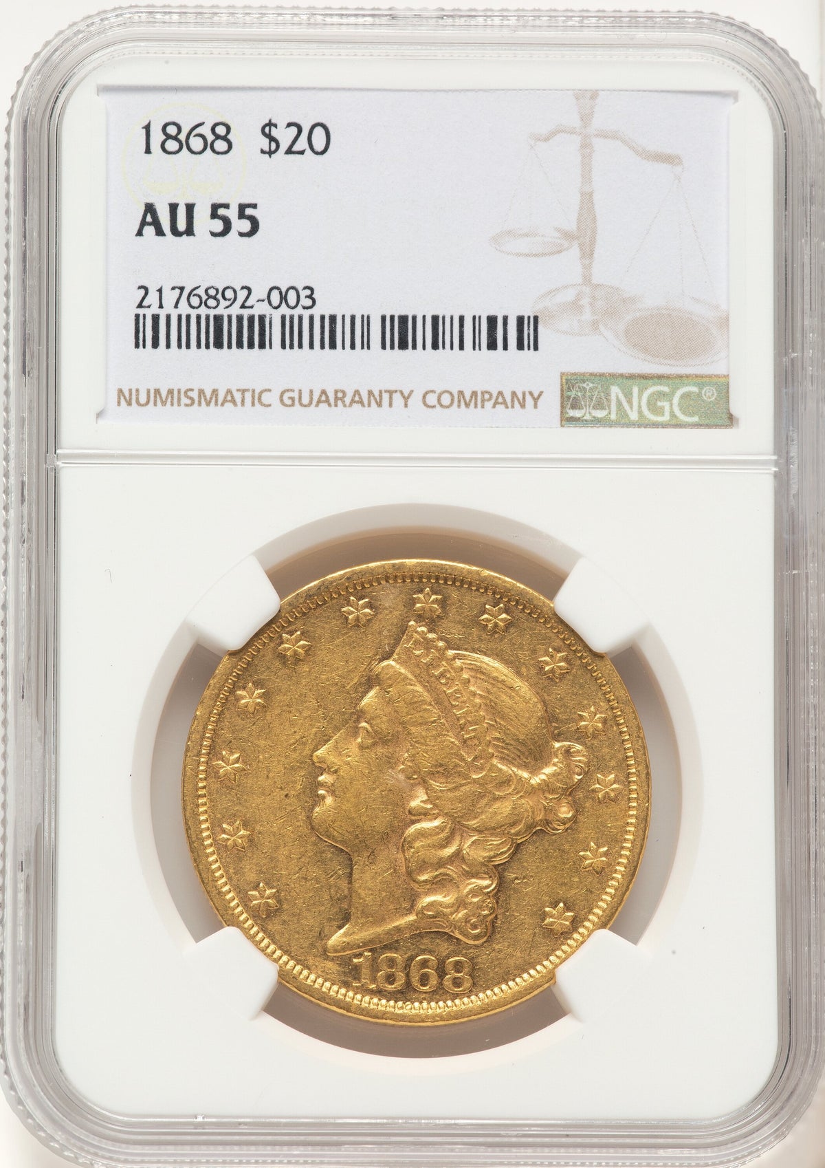 1868 $20 Liberty Double Eagle NGC AU55