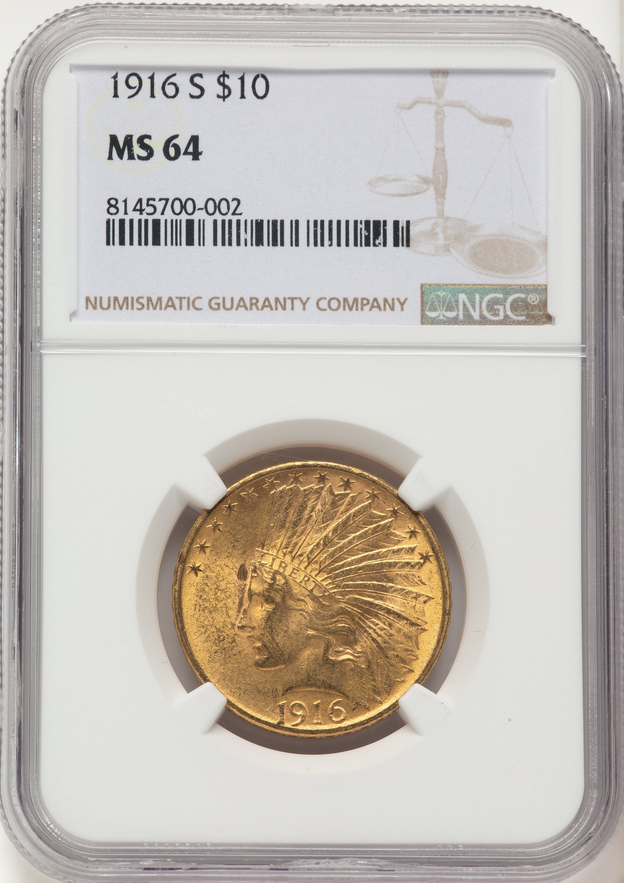 1916-S $10 Indian Eagle NGC MS64
