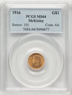1916 G$1 McKinley Commemorative Gold PCGS MS64